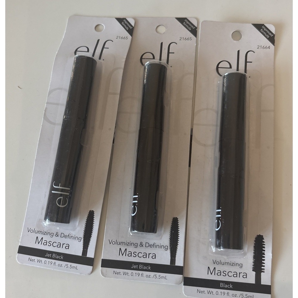 3 PACK e.l.f.  Volumizing Defining Mascara, Jet Black # 21665 Elf 0.19 fl oz